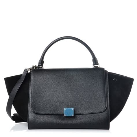 CELINE Drummed Calfskin Suede Medium Trapeze Black